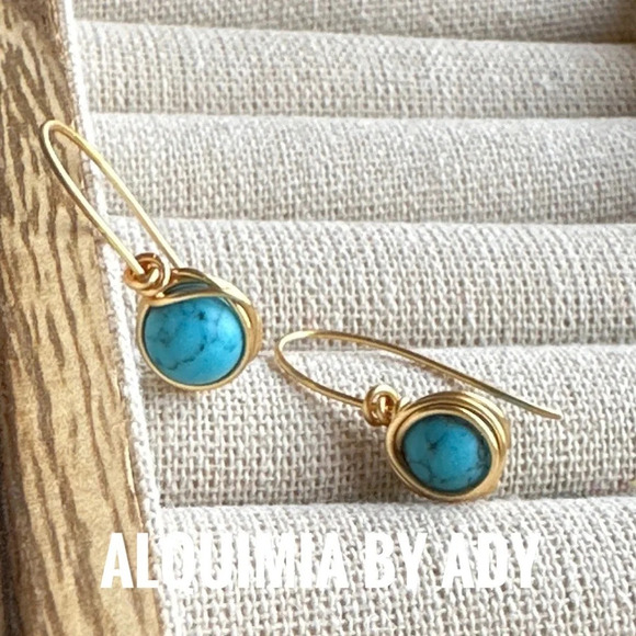 Summer farewell turquoise gold drops bubbles dangle statement earrings - Picture 1 of 8